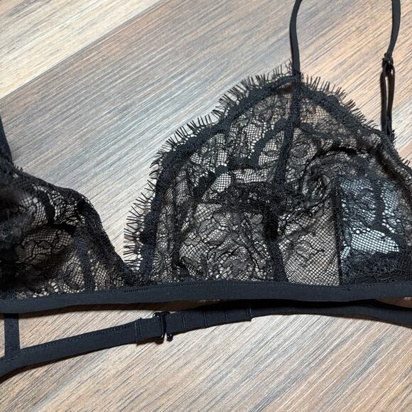 & Other Stories Size 8 Fancy Lace Soft Triangle Bra Black Sheer Adjustable - Picture 4 of 8
